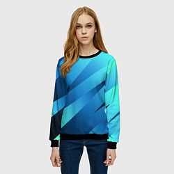 Свитшот женский Сине-голубой абстрактные полосы, цвет: 3D-черный — фото 2