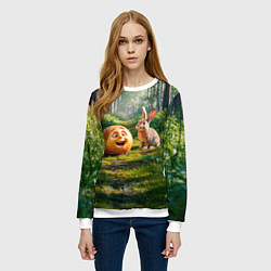 Свитшот женский Колобок и заяц в лесу, цвет: 3D-белый — фото 2