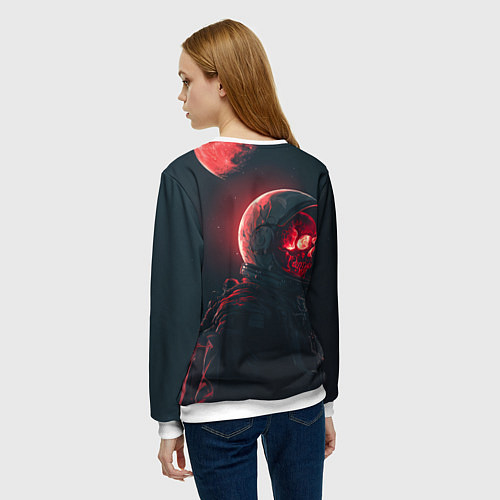 Женский свитшот Череп космонавта в красном свете / 3D-Белый – фото 4