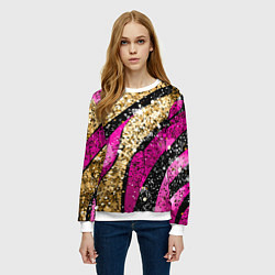 Свитшот женский Розовые и золотые полосы - текстура, цвет: 3D-белый — фото 2