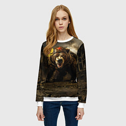 Свитшот женский Русский медведь в стиле СССР, цвет: 3D-белый — фото 2