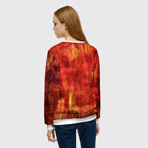 Женский свитшот Абстракция - red paint strokes with splashes of ye / 3D-Белый – фото 4