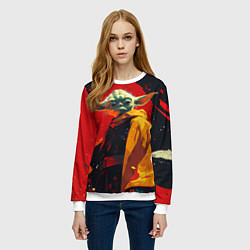 Свитшот женский Йода на фоне красной краски, цвет: 3D-белый — фото 2
