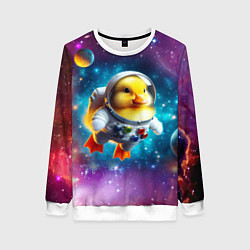 Свитшот женский Прикольный утёнок бравый космонавт - нейроарт, цвет: 3D-белый