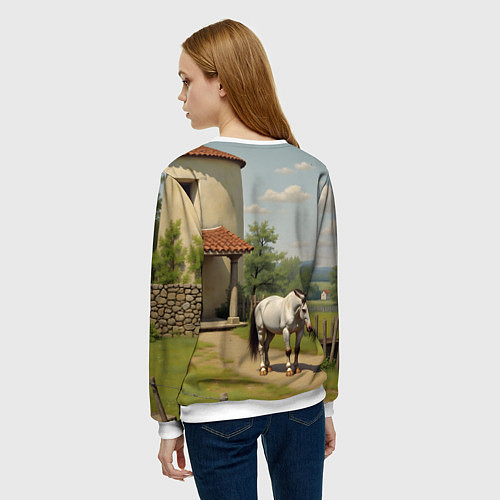 Женский свитшот Старый домик и лошадь / 3D-Белый – фото 4