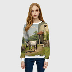 Свитшот женский Старый домик и лошадь, цвет: 3D-белый — фото 2