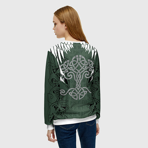 Женский свитшот Древние руны и древо жизни с крыльями / 3D-Белый – фото 4