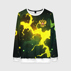 Свитшот женский Герб России зеленый разлом, цвет: 3D-белый