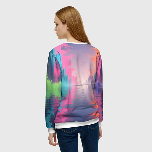 Женский свитшот Город в розовом тумане / 3D-Белый – фото 4