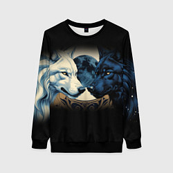Свитшот женский Инь янь волк и волчица с луной, цвет: 3D-черный