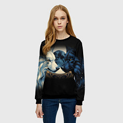 Свитшот женский Инь янь волк и волчица с луной, цвет: 3D-черный — фото 2