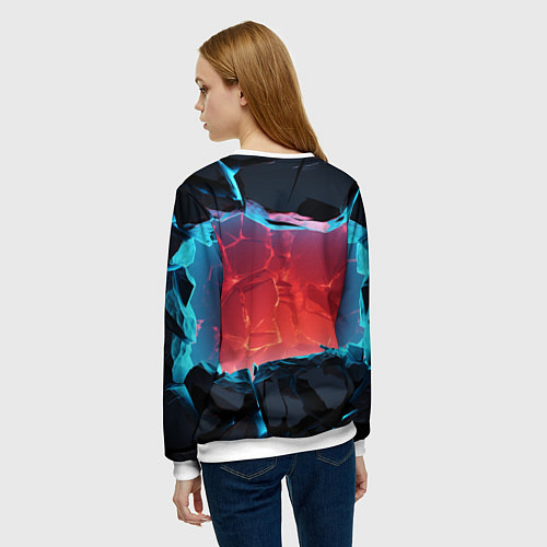 Женский свитшот Герб России и неоновые разломы / 3D-Белый – фото 4