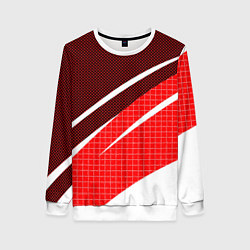 Свитшот женский Красно-белый абстрактный с полосами, цвет: 3D-белый