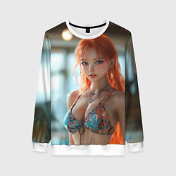 Свитшот женский Рыжая девушка в купальнике, цвет: 3D-белый
