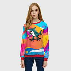 Свитшот женский Акула на скейте, цвет: 3D-красный — фото 2