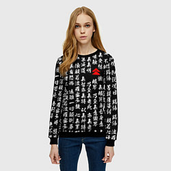 Свитшот женский Иероглифы паттерн на черном фоне, цвет: 3D-черный — фото 2