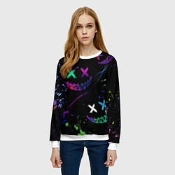 Свитшот женский Неновые краски - лица крипи смайл, цвет: 3D-белый — фото 2
