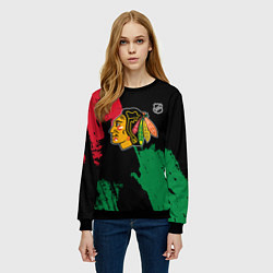 Свитшот женский Чикаго Блэкхокс - брызги красок, цвет: 3D-черный — фото 2