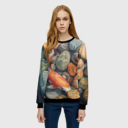 Свитшот женский Акварельный Кои карп и камушки галька, цвет: 3D-черный — фото 2