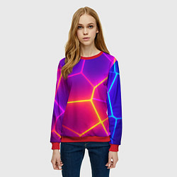Свитшот женский Синие плиты с фиолетовым свечением, цвет: 3D-красный — фото 2