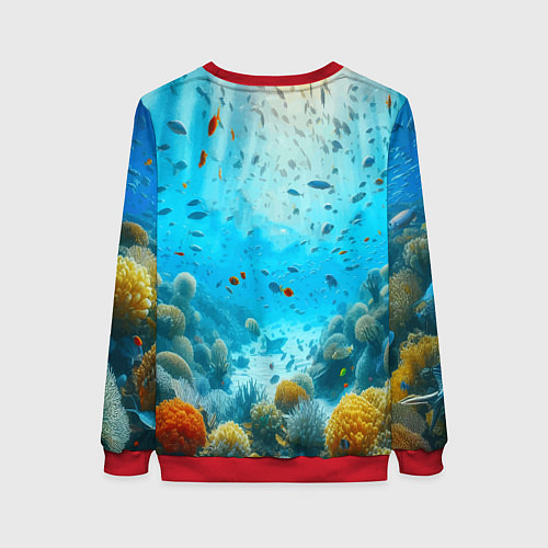 Женский свитшот Белая акула в коралловом рифе / 3D-Красный – фото 2