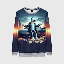 Свитшот женский Бендер рядом с Ламбо и рассыпанным баблом, цвет: 3D-меланж