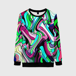 Свитшот женский Зелёно-розовый искажённая абстракция, цвет: 3D-черный