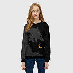 Свитшот женский Мистические волки ночи и дня - тату, цвет: 3D-черный — фото 2