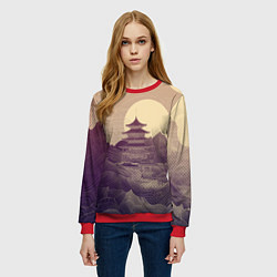 Свитшот женский Ретро иллюстрация Японского храма, цвет: 3D-красный — фото 2