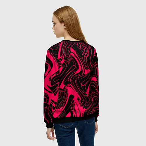 Женский свитшот Чёрно-розовый абстрактные линии / 3D-Черный – фото 4