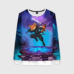 Свитшот женский Лис ниндзя в прыжке, цвет: 3D-белый