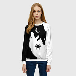 Свитшот женский Мистические волки дня и ночи инь-янь, цвет: 3D-белый — фото 2