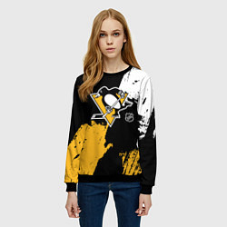 Свитшот женский Питтсбург Пингвинз - брызги, цвет: 3D-черный — фото 2