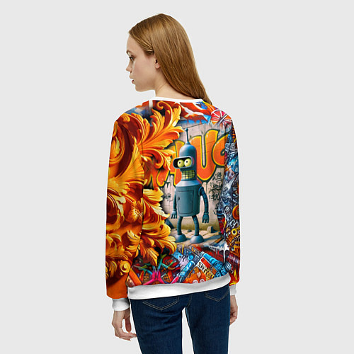 Женский свитшот Бендер сгибающий Родригес - граффити / 3D-Белый – фото 4