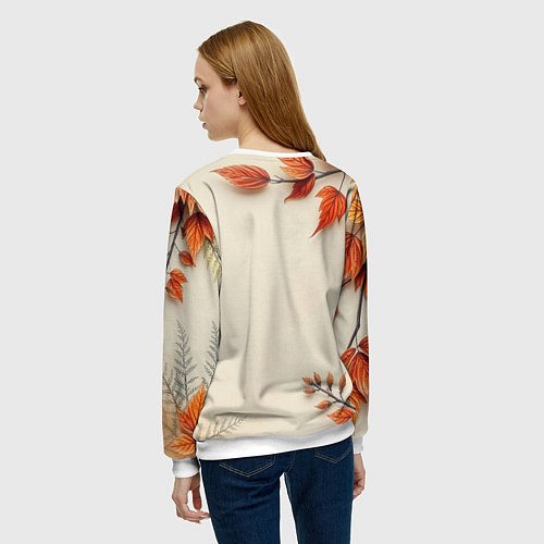 Женский свитшот Лис под осенними листьями / 3D-Белый – фото 4