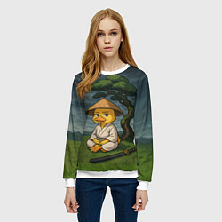 Свитшот женский Утенок самурай - медитация, цвет: 3D-белый — фото 2