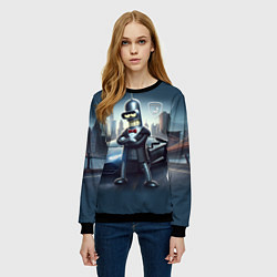 Свитшот женский Крутой Бендер рядом с Ламборджини, цвет: 3D-черный — фото 2