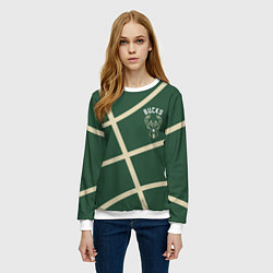 Свитшот женский Милуоки Бакс - баскетбольные линии, цвет: 3D-белый — фото 2