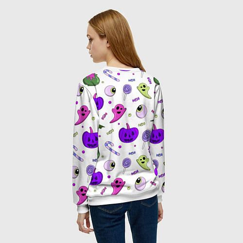 Женский свитшот Halloween purple pumpkin pattern / 3D-Белый – фото 4