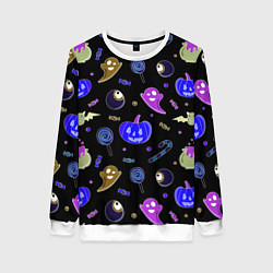 Свитшот женский Halloween blue black pumpkin, цвет: 3D-белый