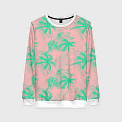 Свитшот женский Palm turquoise pink, цвет: 3D-белый