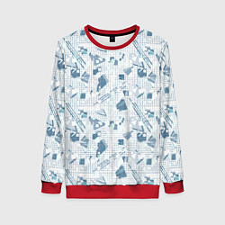 Свитшот женский Мемфис синий с серым клетчатый геометрический узор, цвет: 3D-красный