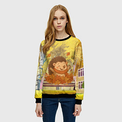 Свитшот женский Ежик в осенних листьях, цвет: 3D-черный — фото 2