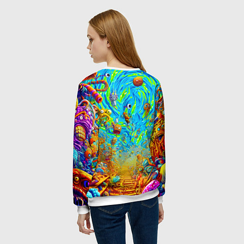 Женский свитшот Кошмарный сон Рика Санчеса - нейроарт фантазия / 3D-Белый – фото 4