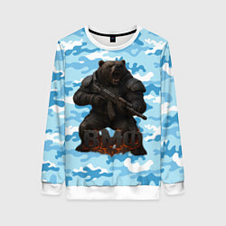Свитшот женский ВМФ злой медведь с автоматом, цвет: 3D-белый