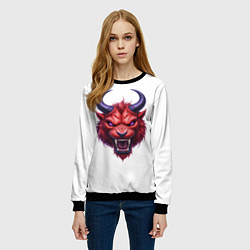 Свитшот женский Голова злого красного существа с фиолетовыми глаза, цвет: 3D-черный — фото 2