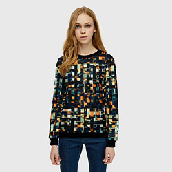 Свитшот женский Тёмный синий с оранжевым кубики абстракция, цвет: 3D-черный — фото 2