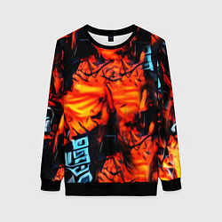 Свитшот женский Абстрактная текстура рыжего пламени, цвет: 3D-черный