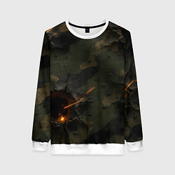 Свитшот женский Огненные следы от пуль на камуфляже, цвет: 3D-белый