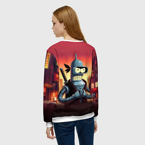 Женский свитшот Крутой ниндзя Бендер в ночном городе / 3D-Белый – фото 4